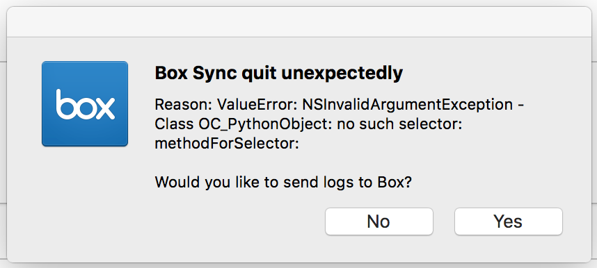 box sync app keeps closing